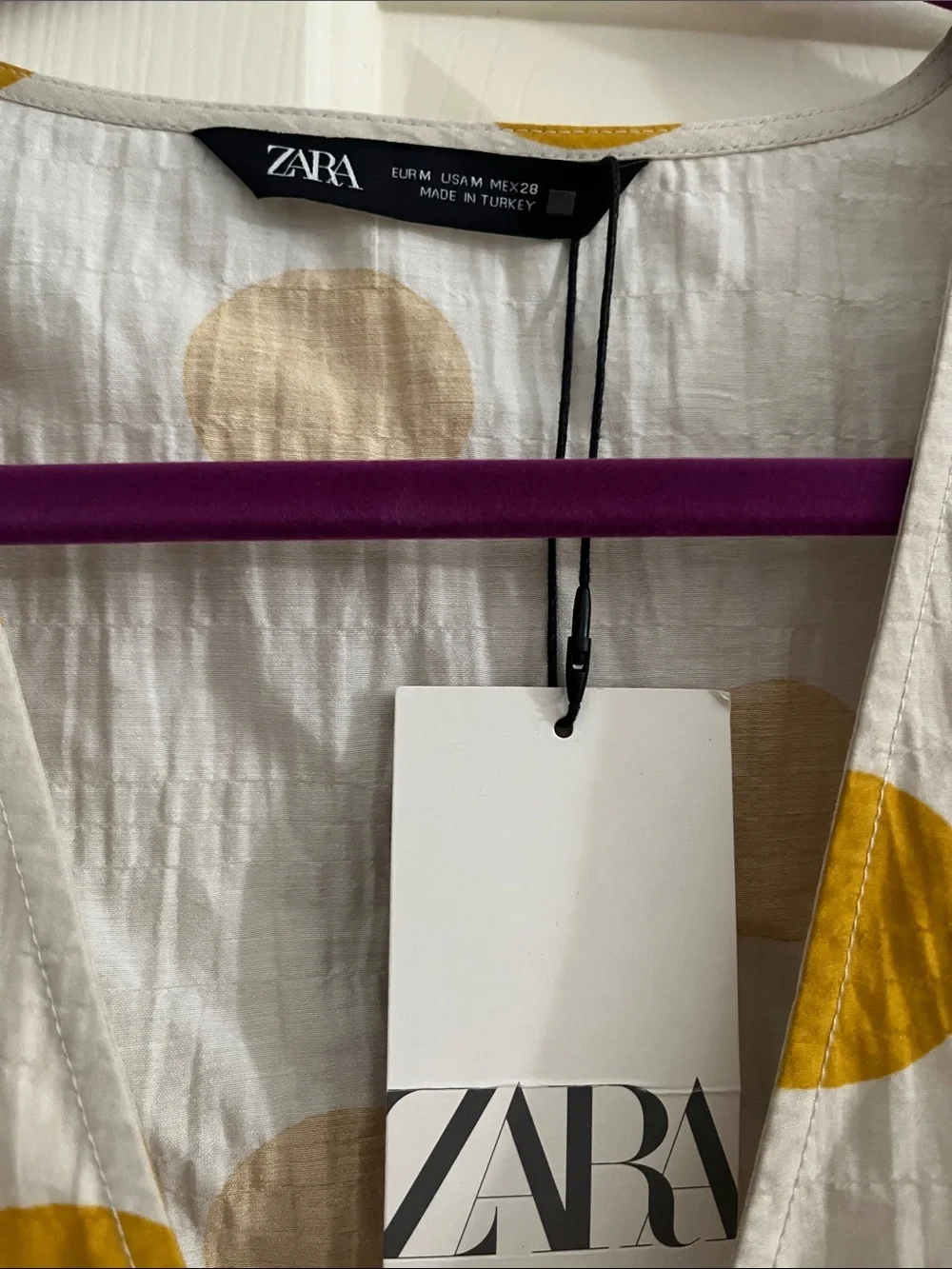 Zara | Cream Blouse with Mustard | Polka Dots and Front Bow | M